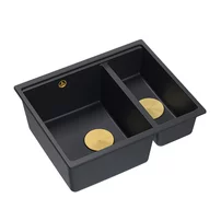 Chiuveta compozit incastrata Quadron Logan 150 negru carbon - auriu 56x46 cm