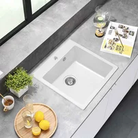 Chiuveta compozit Inter Ceramic finisaj granit alb 50x50 cm
