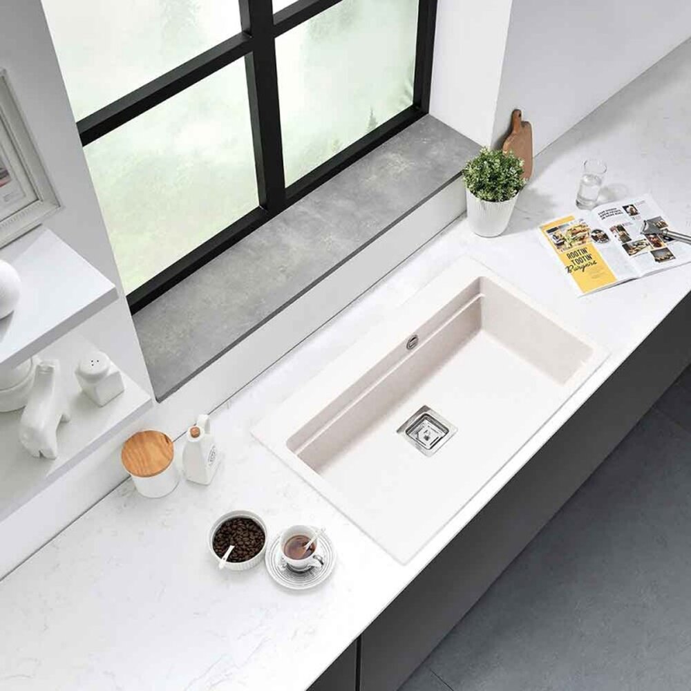Chiuveta compozit Inter Ceramic finisaj granit alb 78x48 cm