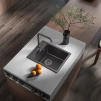 Chiuveta compozit Inter Ceramic finisaj granit negru 40x50 cm cu orificiu baterie
