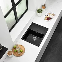 Chiuveta compozit Inter Ceramic finisaj granit negru 62x50 cm cu picurator