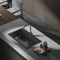 Chiuveta compozit Inter Ceramic finisaj granit negru 78x48 cm cu orificiu baterie