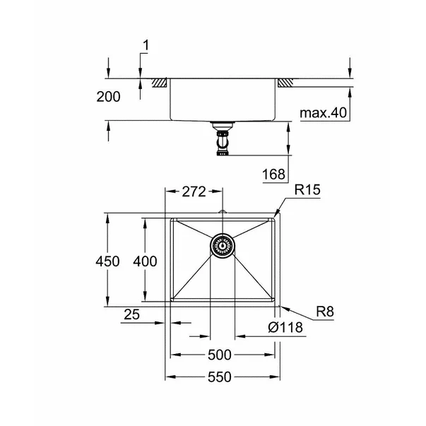 Chiuveta inox Grohe K700U grafit periat 54.4x44.4 cm 1 cuva picture - 3