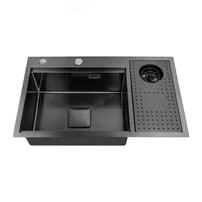 Chiuveta inox Inter Ceramic cu o cuva cu picurator dreapta finisaj negru satinat 75x45 cm