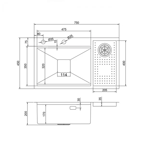 Chiuveta inox Inter Ceramic cu o cuva cu picurator stanga finisaj negru satinat 75x45 cm picture - 2