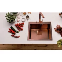 Chiuveta inox Inter Ceramic cu o cuva fara picurator finisaj cupru satinat 50x42 cm