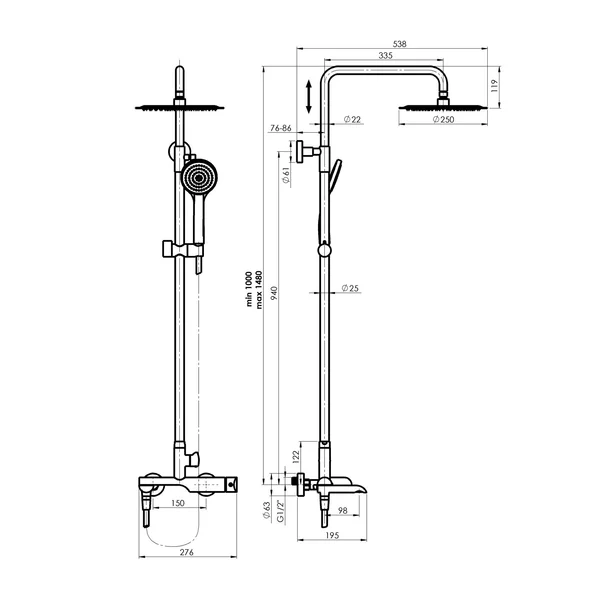 Coloana de dus cu baterie monocomanda Rubineta Olo+Ultra finisaj crom lucios picture - 4
