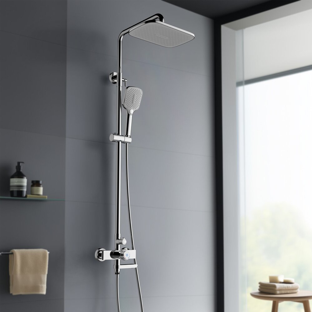 Coloana de dus cu baterie monocomanda Rubineta Veneto+Easy Push finisaj crom lucios