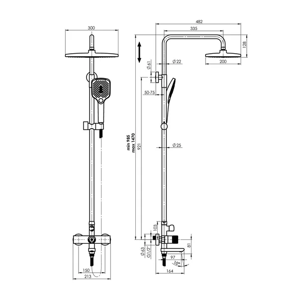 Coloana de dus cu baterie monocomanda Rubineta Veneto+Easy Push finisaj crom lucios picture - 3
