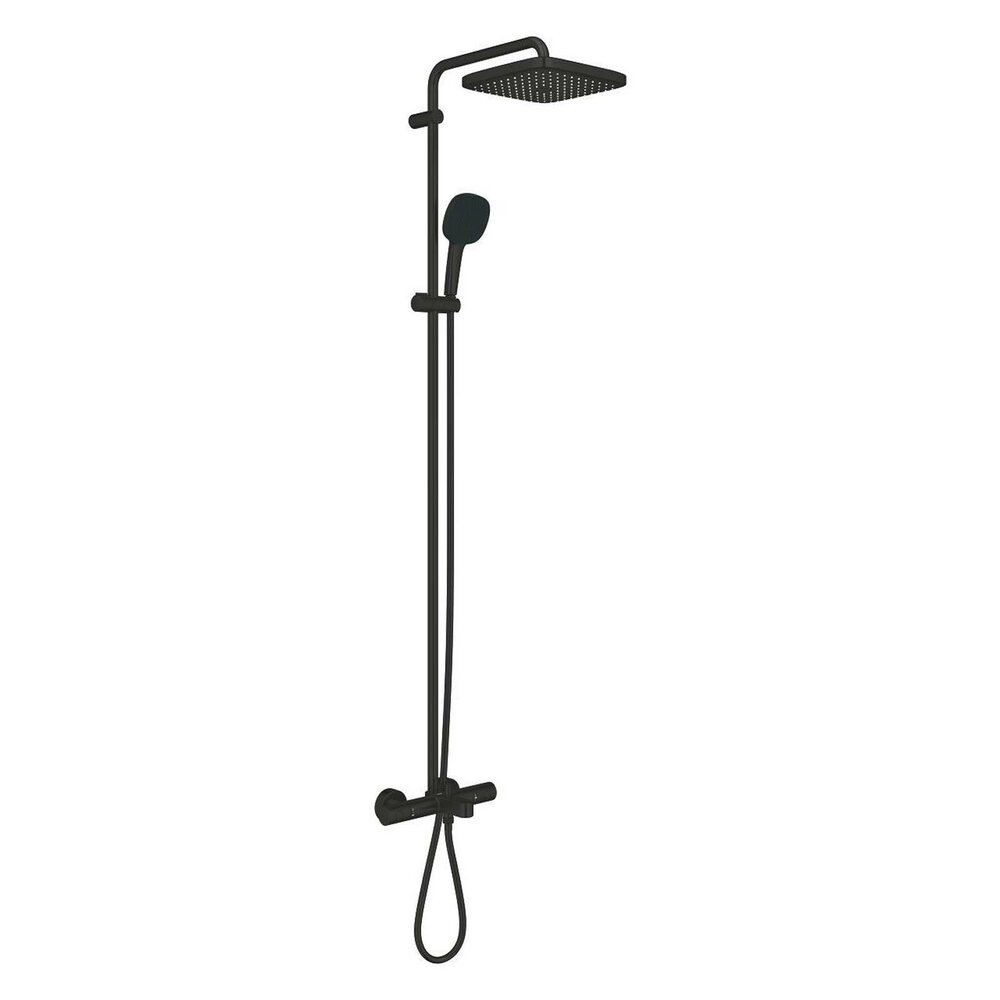 Coloana de dus cu baterie termostatata cu pipa cada negru mat Grohe Tempesta Cosmopolitan 250 Cube