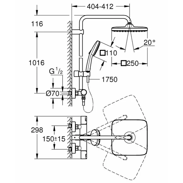 Coloana de dus cu baterie termostatata Grohe Vitalio Start Cube 250 crom lucios picture - 7