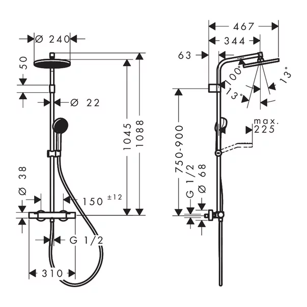 Coloana de dus cu baterie termostatata Hansgrohe Activera S 240 Ecosmart+ negru mat picture - 3