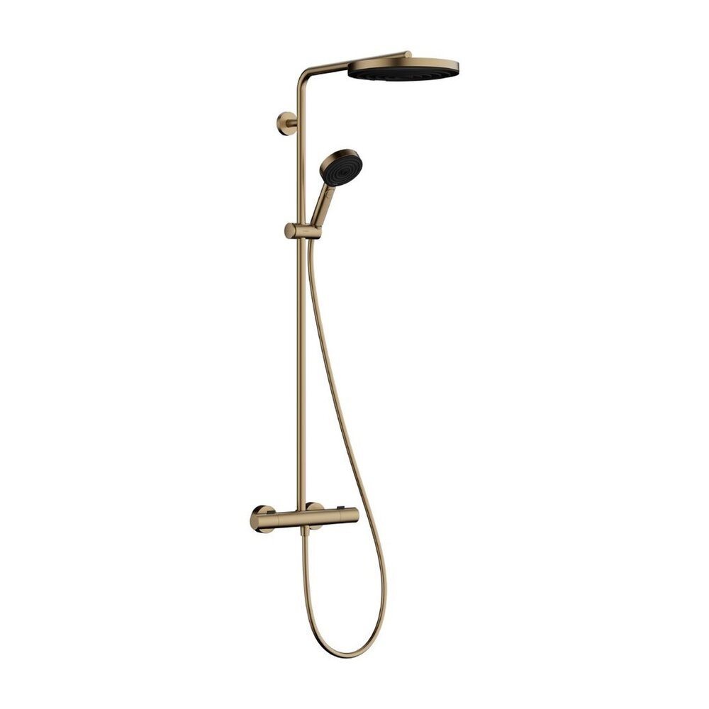 Coloana de dus cu baterie termostatata Hansgrohe Pulsify S Puro para cu 3 functii finisaj bronz periat