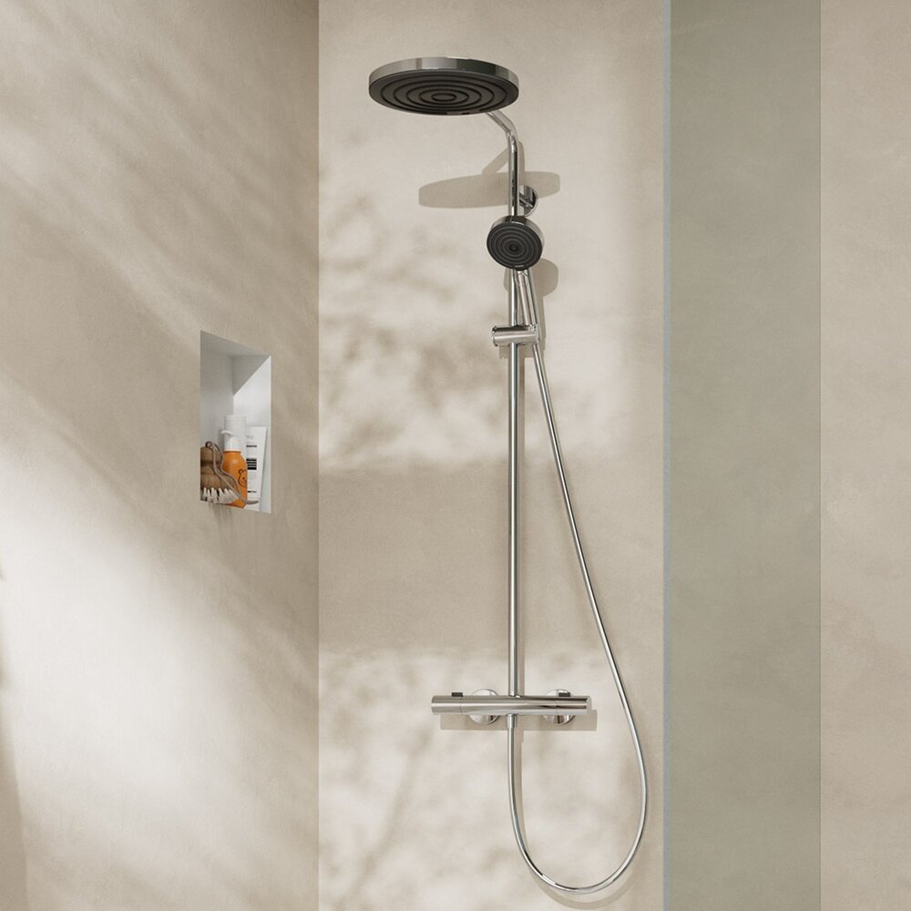 Coloana de dus cu baterie termostatata Hansgrohe Pulsify S Puro para cu 3 functii finisaj crom lucios