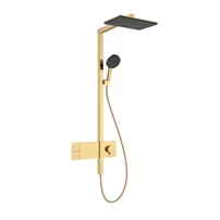 Coloana de dus cu baterie termostatata Hansgrohe Raindance Alive Q para cu 3 functii finisaj auriu lucios