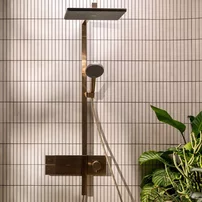 Coloana de dus cu baterie termostatata Hansgrohe Raindance Alive Q para cu 3 functii finisaj bronz periat