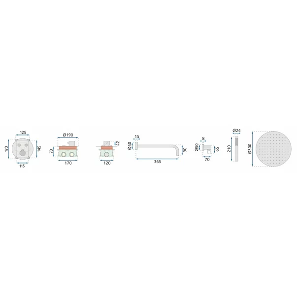 Sistem de dus incastrat cu baterie termostatata incastrata auriu periat Rea Lungo picture - 8