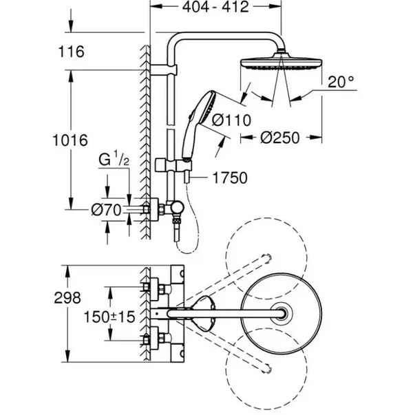 Coloana de dus cu baterie termostatata negru mat Grohe Tempesta 250 picture - 5