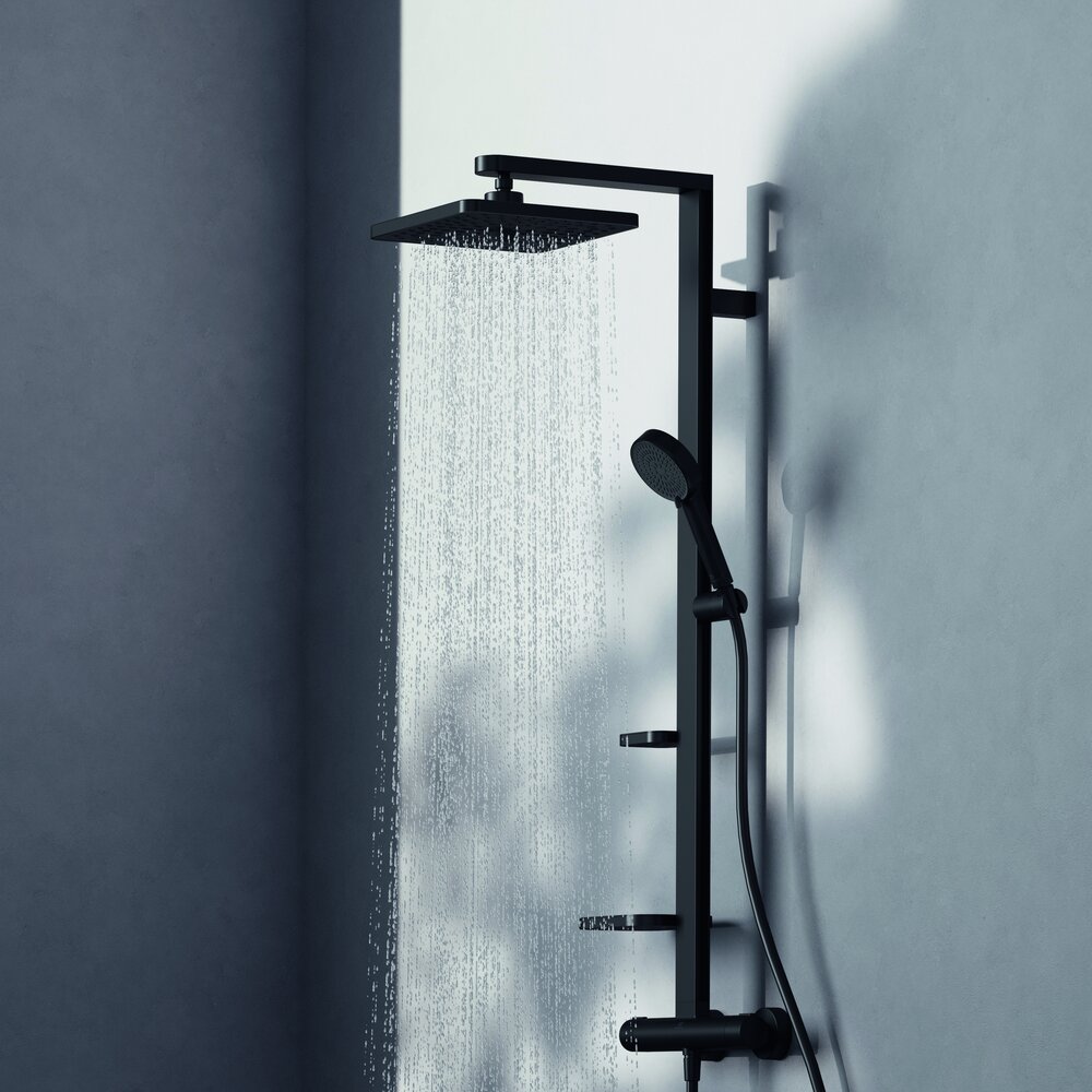 Coloana de dus cu baterie termostatata negru mat Ideal Standard Alu+ palarie patrata