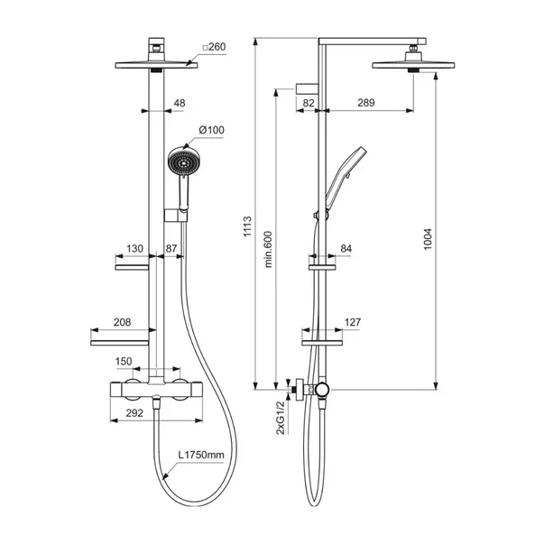 Coloana de dus cu baterie termostatata negru mat Ideal Standard Alu+ palarie patrata picture - 9
