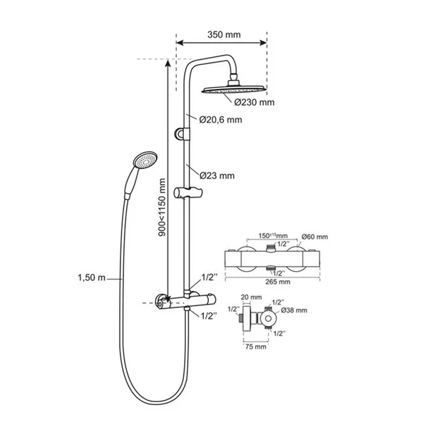 Coloana de dus cu baterie termostatata Wirquin Roma Comfort finisaj negru mat picture - 3