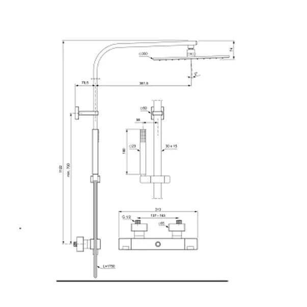 Coloana de dus cu termostat Ideal Standard Ceratherm C100 crom lucios palarie 1 functie picture - 13