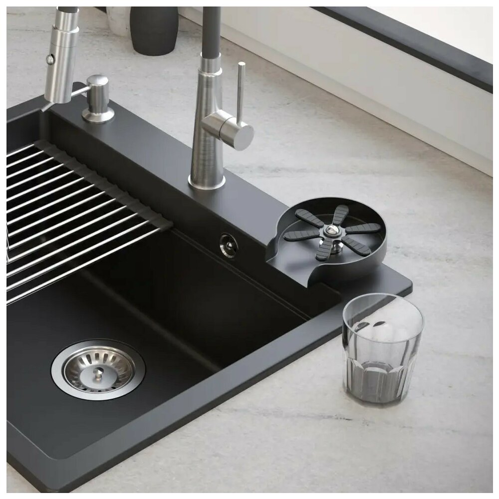 Dispozitiv clatire pahare Quadron UniWash otel finisaj negru mat pure carbon