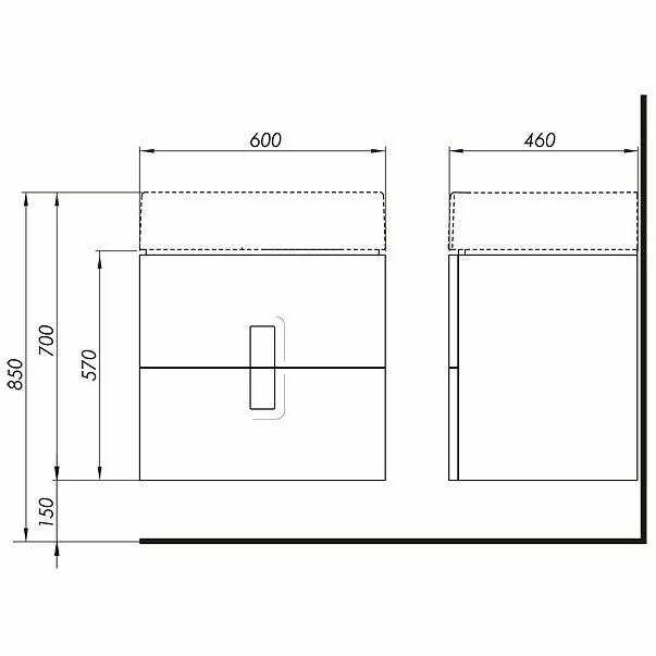 Dulap baza pentru lavoar suspendat cu 2 sertare Kolo Twins 60 cm, gri argintiu picture - 2