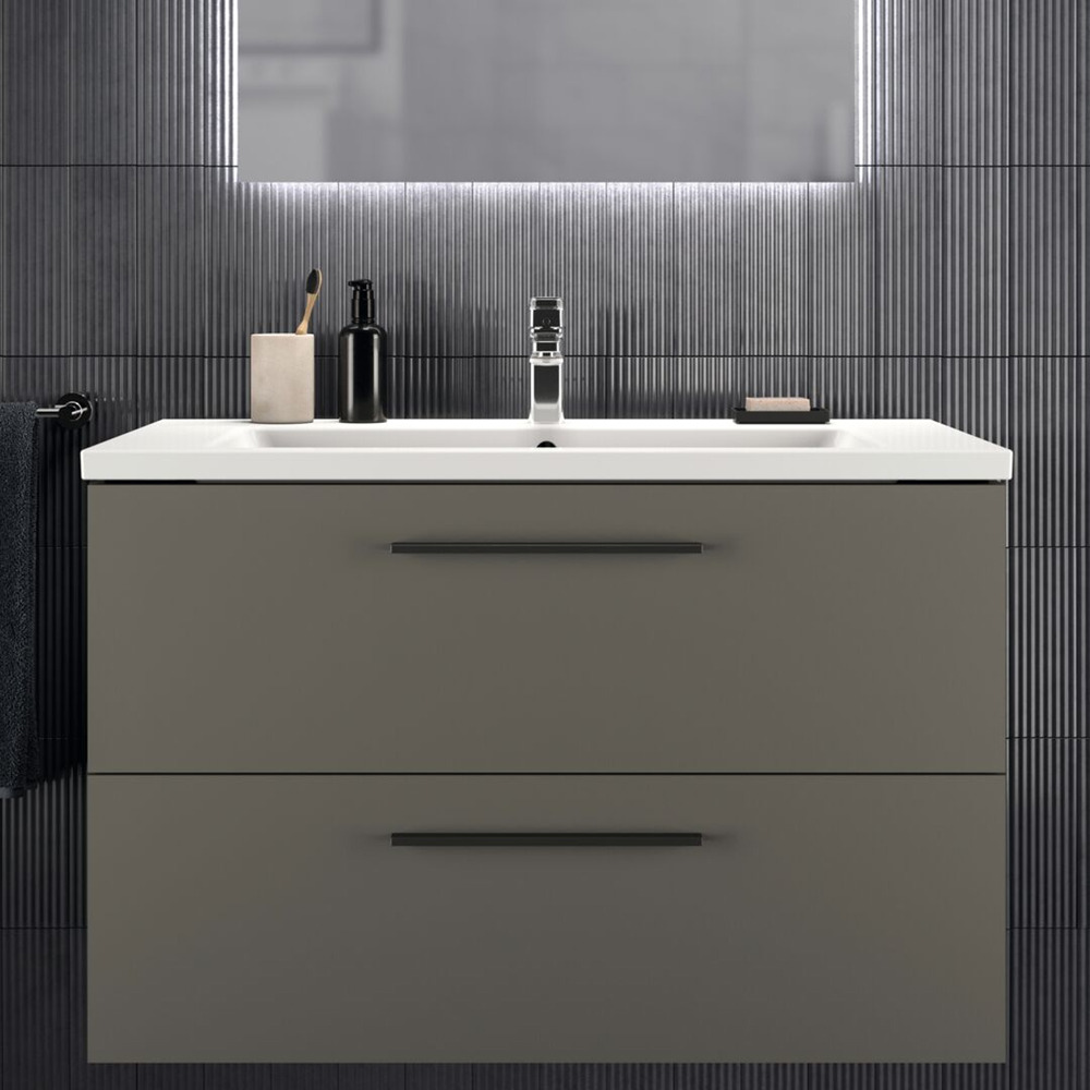 Dulap baza suspendat Ideal Standard i.life B gri quartz mat 2 sertare 100 cm