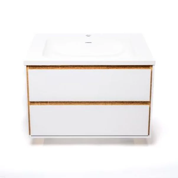 Dulap baza suspendat Rune Dagaz 2 sertare 79 cm alb-lemn lucios picture - 4