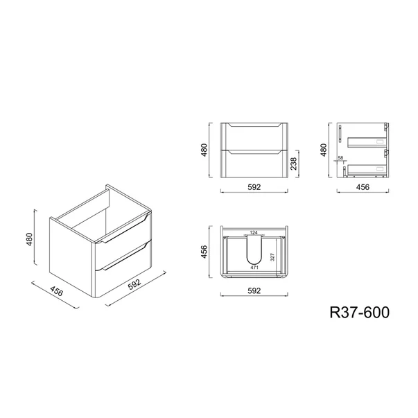 Dulap baza suspendat Rune Laguz 2 sertare 60 cm bej mat picture - 6