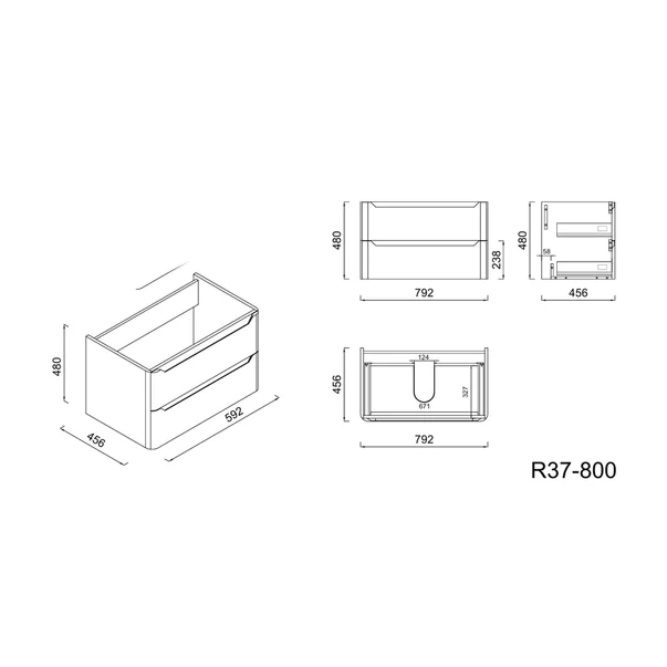 Dulap baza suspendat Rune Laguz 2 sertare 80 cm bej mat picture - 7