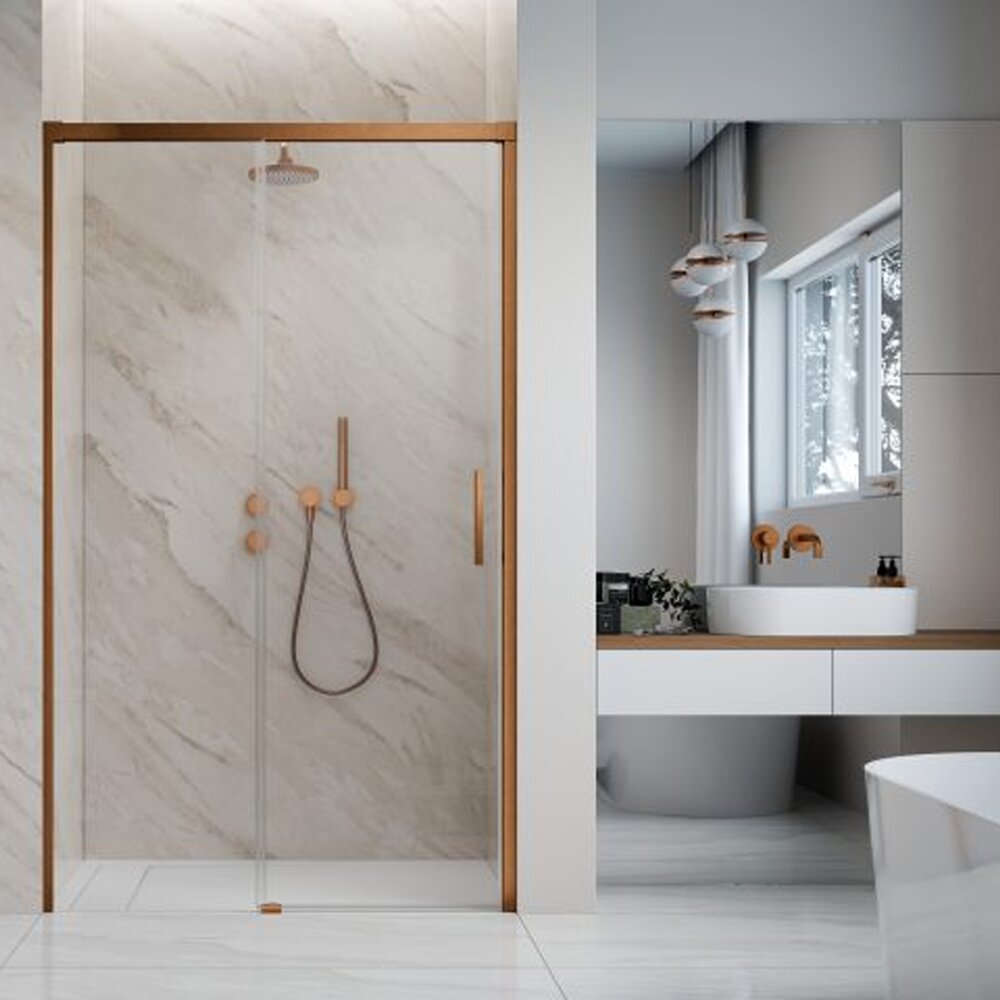 Usa de nisa culisanta Radaway Idea DWJ 130 cm sticla 6 mm finisaj cupru periat-transparent deschidere stanga