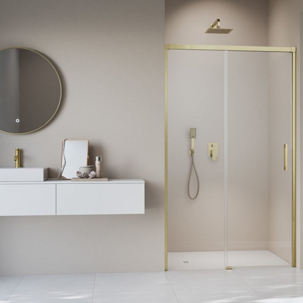 Usa de nisa culisanta Radaway Idea DWJ 120 cm sticla 6 mm finisaj auriu periat-transparent deschidere stanga