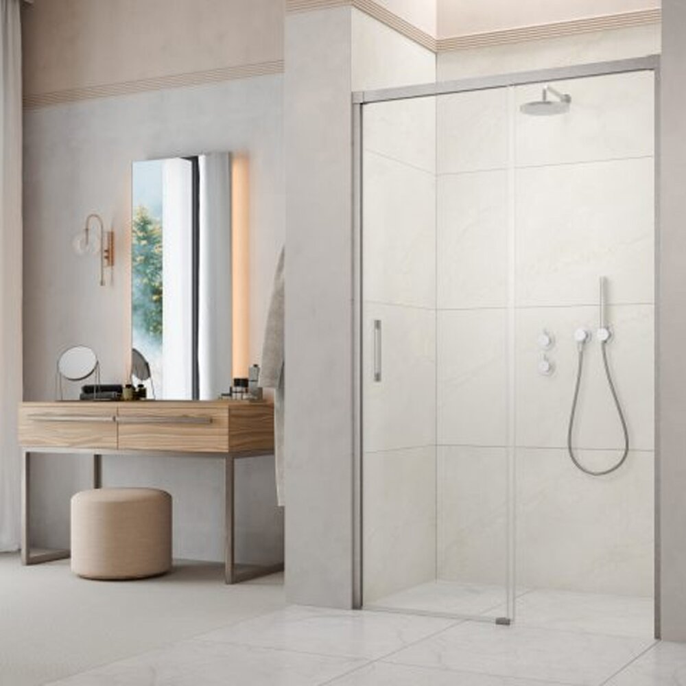 Usa de nisa culisanta Radaway Idea DWJ 120 cm sticla 6 mm finisaj nichel periat-transparent deschidere dreapta