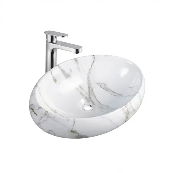 Lavoar pe blat stil marmura Rune Balder 49 cm picture - 2