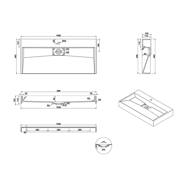 Lavoar din compozit pe blat Rune Garm 100 cm picture - 2