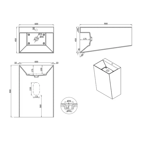 Lavoar freestanding din compozit Rune Hel 60 cm picture - 2