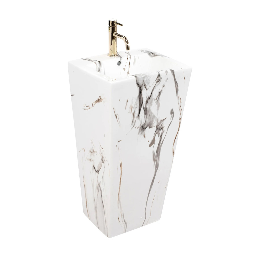 Lavoar freestanding Rea Daria dreptunghiular finisaj alb marmura lucios 44 cm