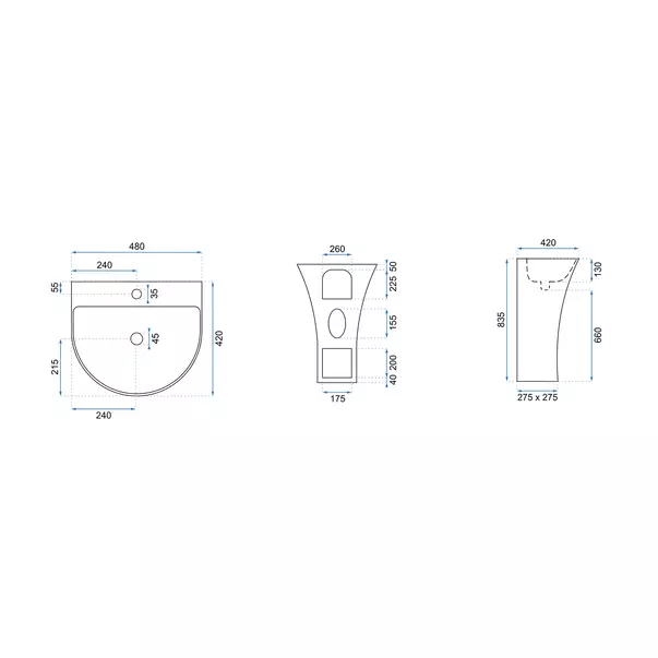 Lavoar freestanding Rea Rita Slim asimetric finisaj alb lucios 48 cm picture - 6