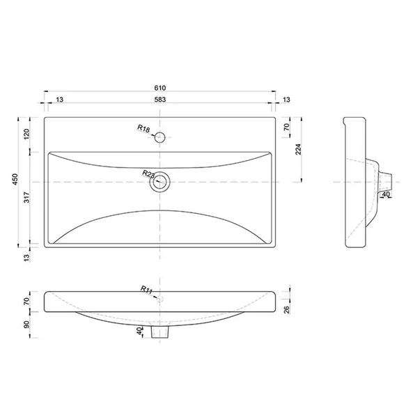 Lavoar incastrat alb Defra Verso 61 cm picture - 2