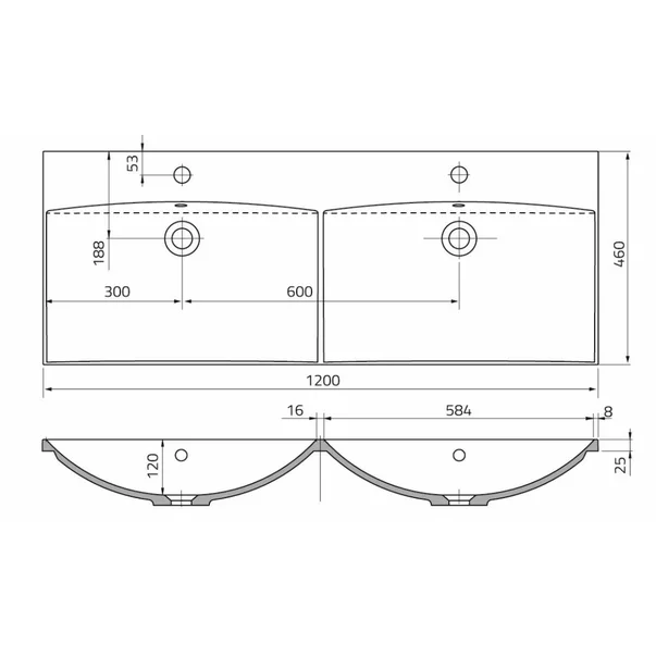 Lavoar incastrat din compozit cu 2 cuve Oristo Amelia 120 cm picture - 3