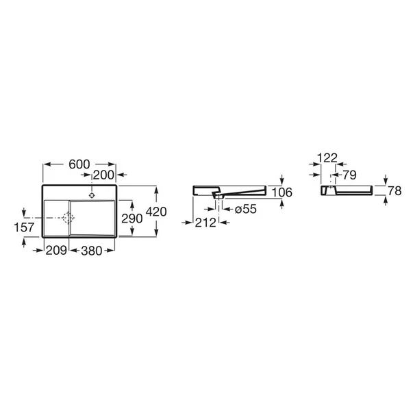 Lavoar pe blat alb Roca Horizon 60x42 cm picture - 2