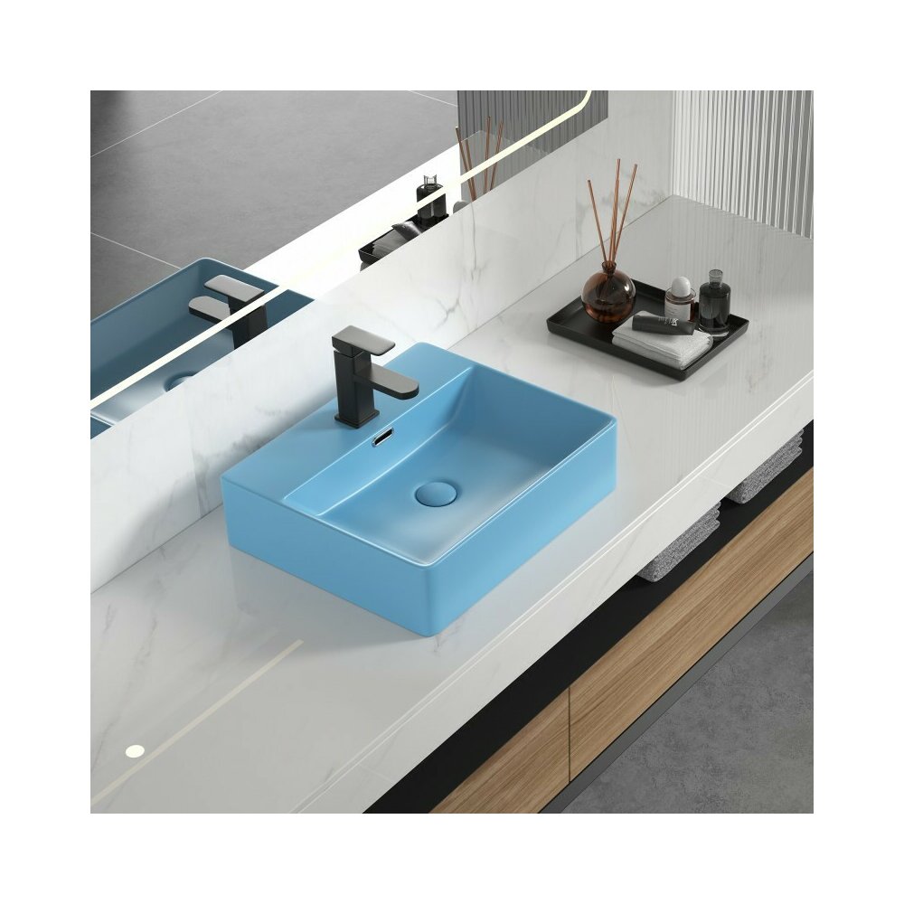 Lavoar pe blat Inter Ceramic Art albastru mat 50 cm