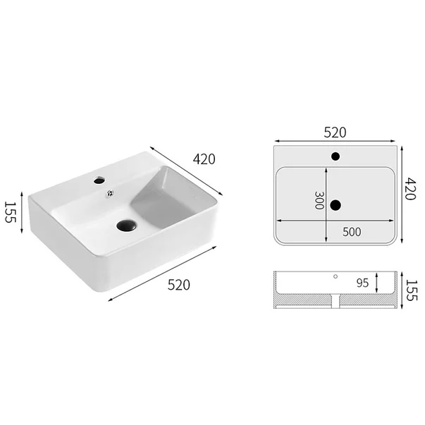 Lavoar pe blat Inter Ceramic Art dreptunghiular alb lucios 52 cm picture - 2