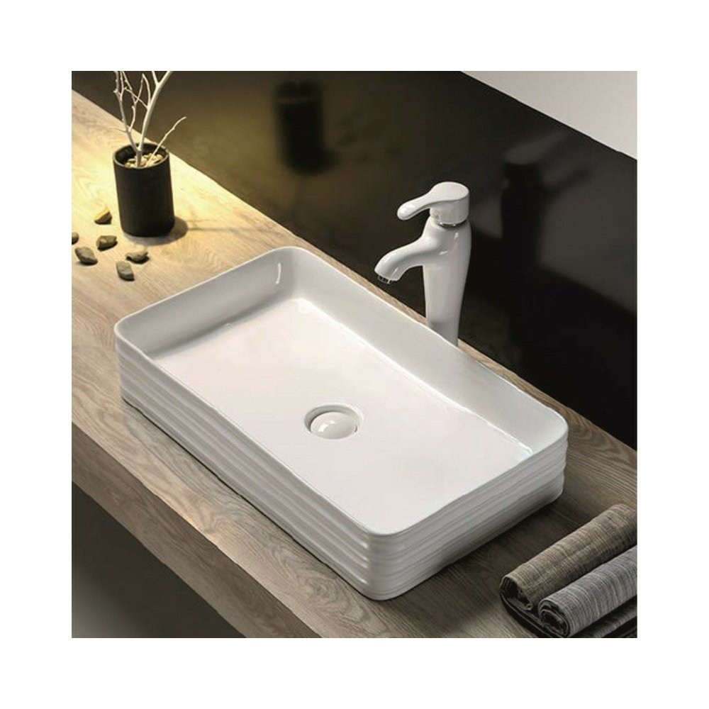 Lavoar pe blat Inter Ceramic Art dreptunghiular alb lucios 68 cm