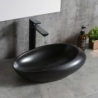 Lavoar pe blat Inter Ceramic Art negru lucios 49 cm