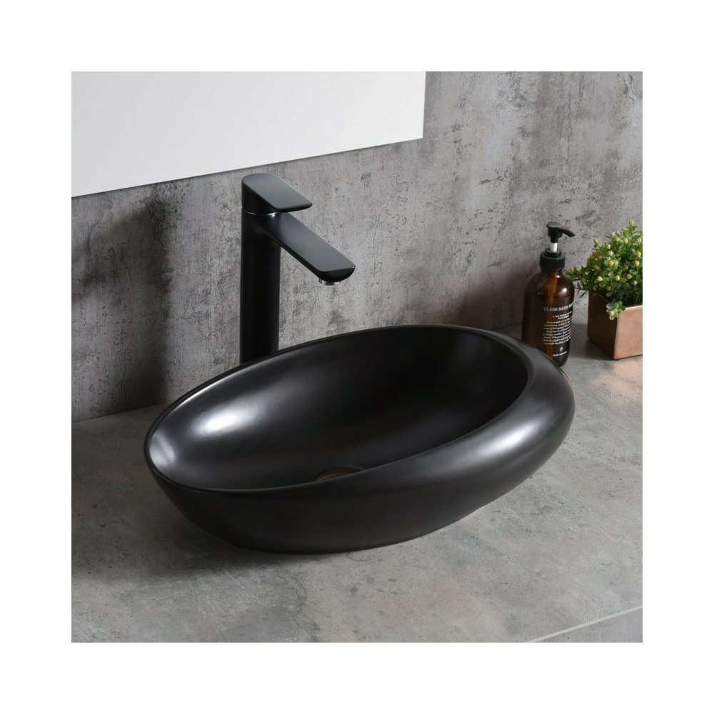 Lavoar pe blat Inter Ceramic Art negru lucios 49 cm