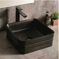 Lavoar pe blat Inter Ceramic Art patrat negru mat 39 cm