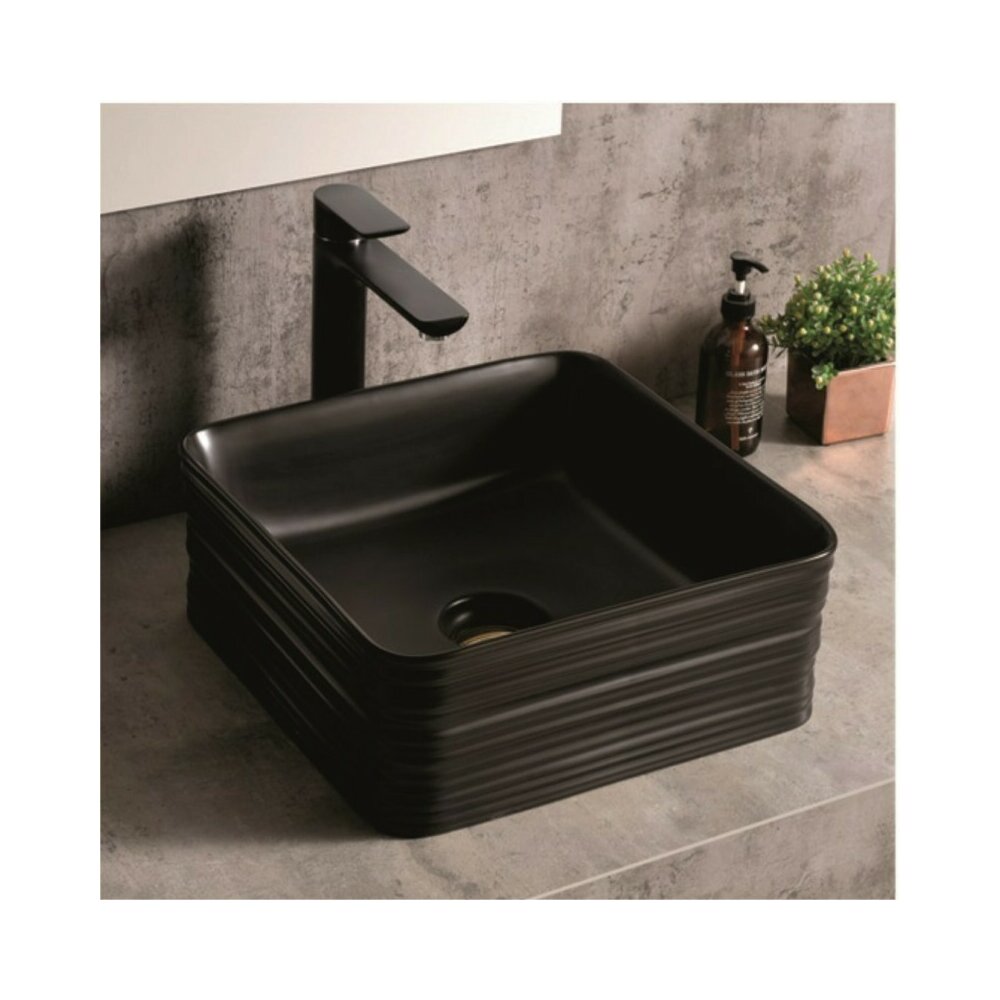 Lavoar pe blat Inter Ceramic Art patrat negru mat 39 cm